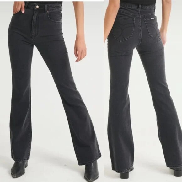 Rolla’s Dusters Bootcut Flare Jeans US 24 Comfort Shadow Charcoal Wash High Rise - Picture 1 of 14